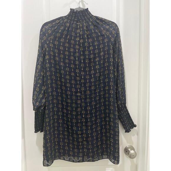 Amanda Uprichard Noemi Navy Gold Sheath High Neck Dress Sz XS - Picture 8 of 9